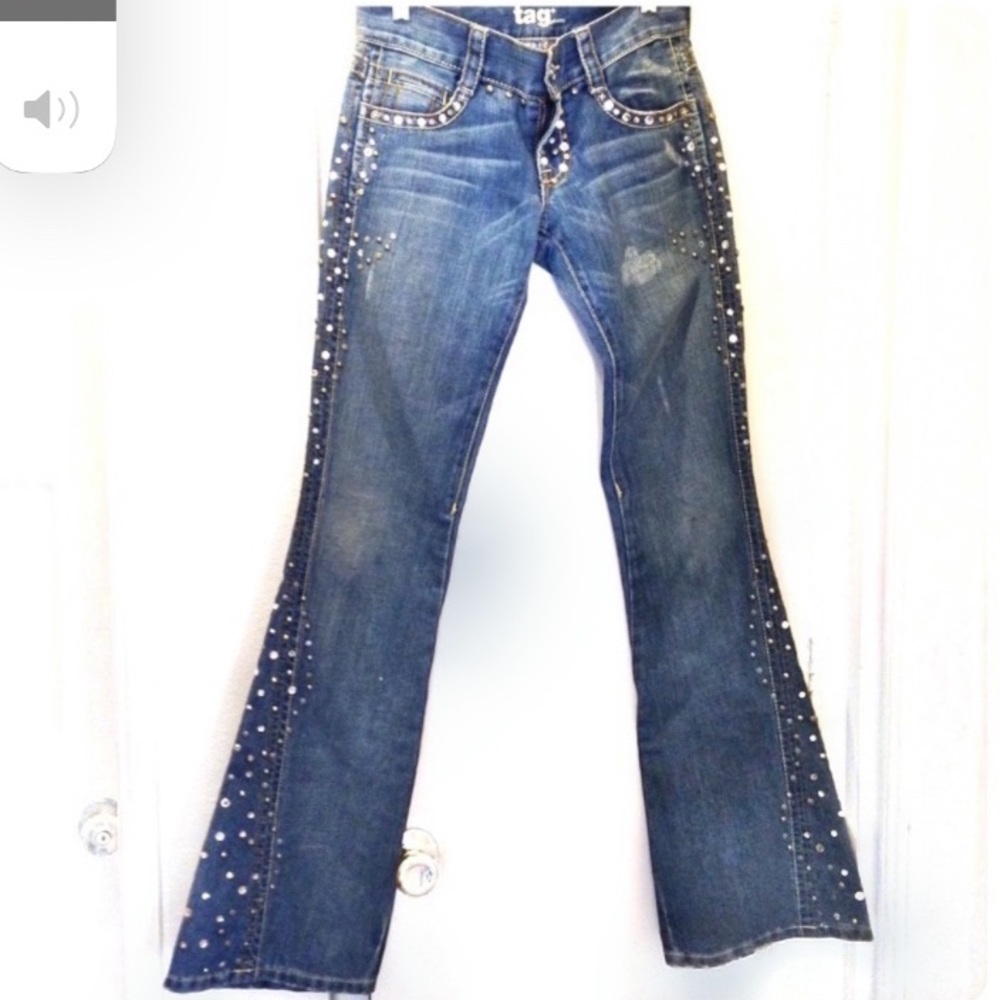 Tag rhinestone jeans size 25  factory distressing